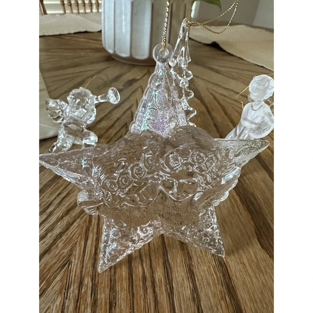 Vintage Christmas Ornaments Heart‎ Cherub Angel Tree Clear Acrylic Lot Of 5